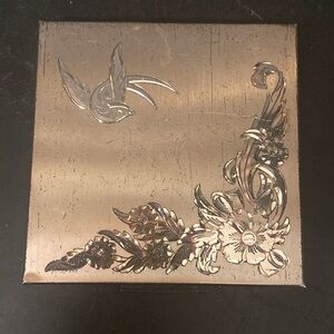 Vintage Elgin American Sterling Silver Powder Compact Box Bird Flowers. Engraved